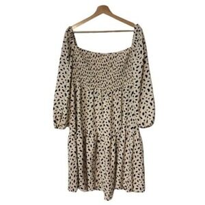 Mini Dress Women 2XL Dalmatian Spotted Smocked Tiered Plus Square Neck Babydoll
